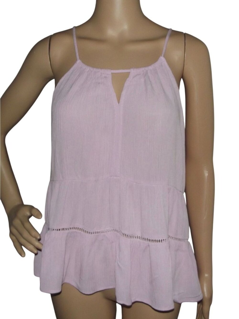 Hippie Rose Tank Womens Large Pink rayon sleeveless tiered boho relaxed tank